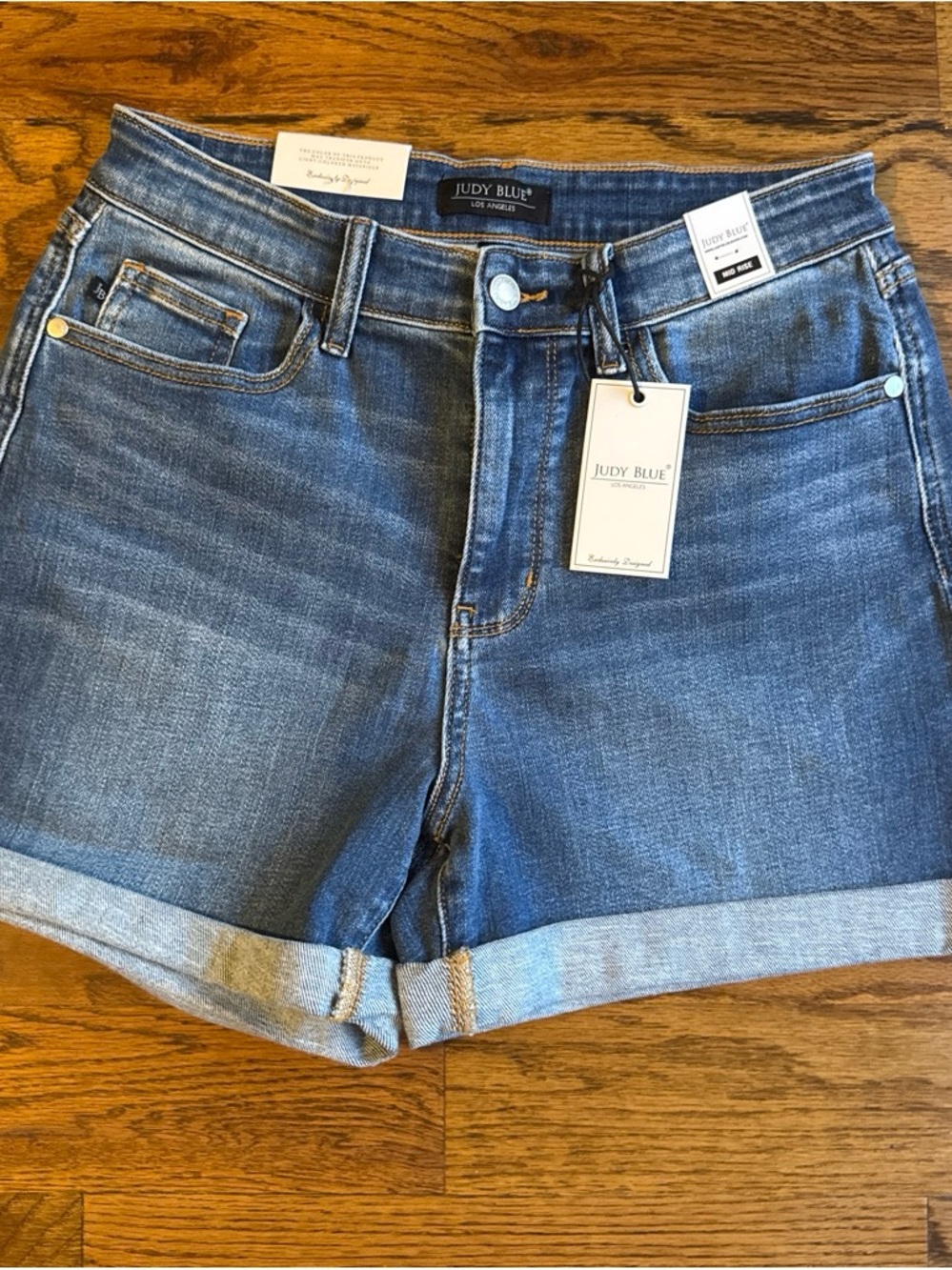 NWT Judy Blue Mid-Blue Cuffed Denim Shorts